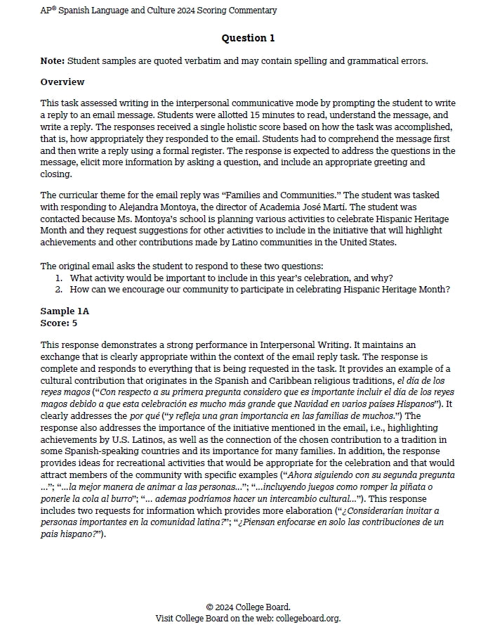 AP Spanish - 12 Official Full Exam Papers from Year 2008 to 2024 with Answer