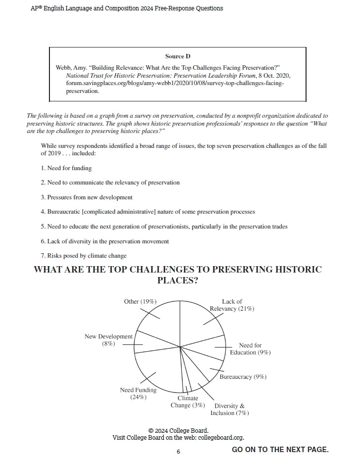 AP English Language - 12 Official Full Exam Papers from Year 2001 to 2024 with Answer