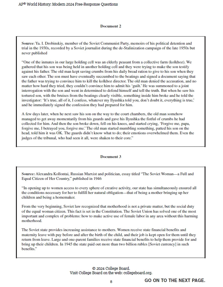 AP World History - 7 Official Full Exam Papers from Year 2016 to 2024 with Answer