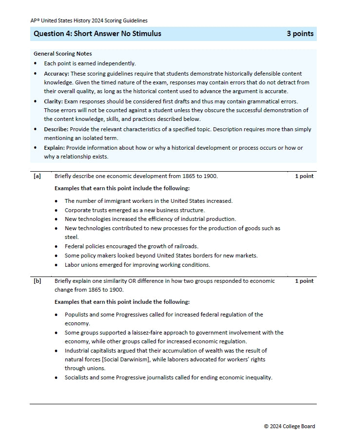 AP US History - 15 Official Full Exam Papers from Year 1996 to 2024 with Answer