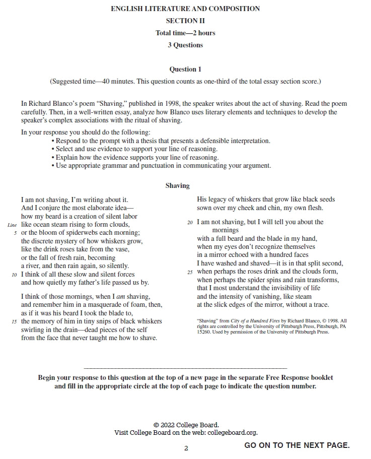 AP English Literature - 8 Official Full Exam Papers from Year 2012 to 2022 with Answer