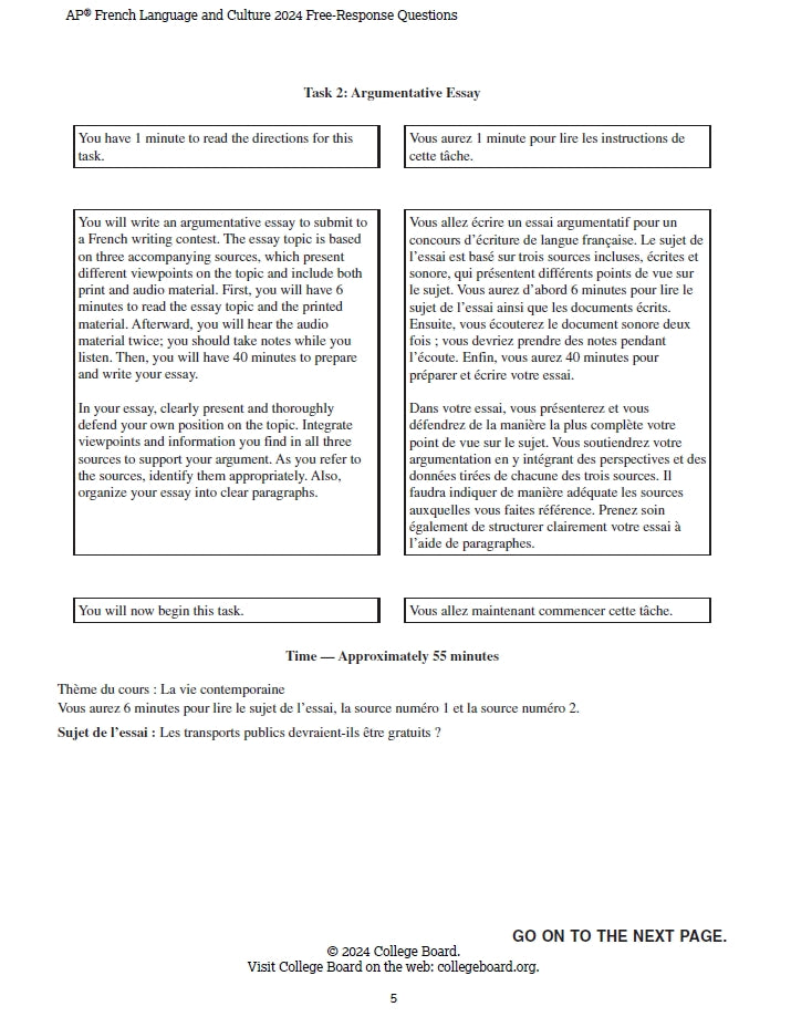 AP French language - 4 Official Full Exam Papers from Year 2021 to 2024 with Answer
