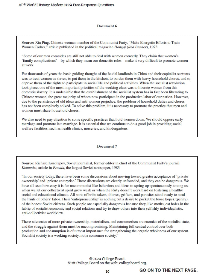 AP World History - 7 Official Full Exam Papers from Year 2016 to 2024 with Answer