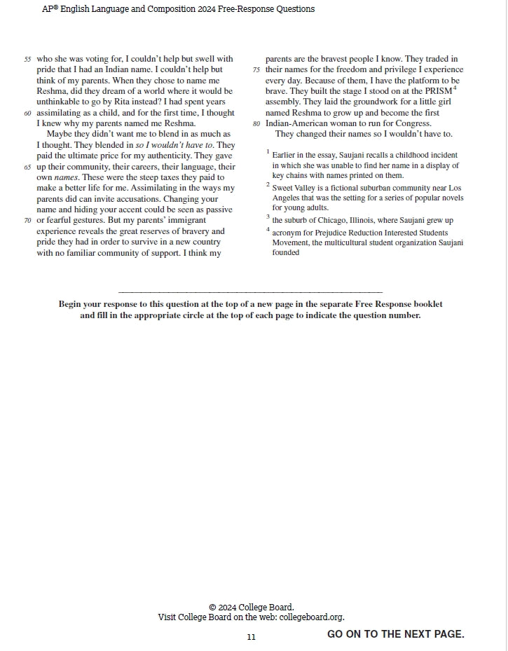 AP English Language - 12 Official Full Exam Papers from Year 2001 to 2024 with Answer