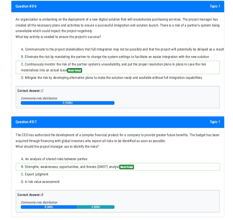 PMP Computer-Based Exam Past Questions and Answers