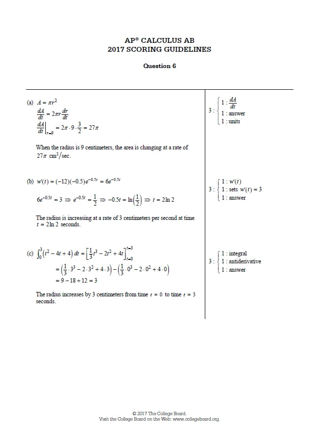 AP Calculus AB - 12 Official Full Exam Papers from Year 2012 to 2024 with Answer