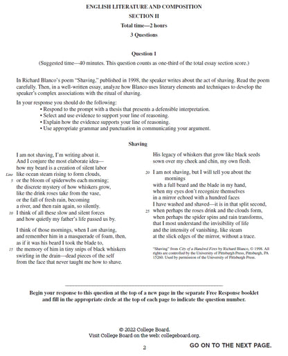AP English Literature - 8 Official Full Exam Papers from Year 2012 to 2022 with Answer