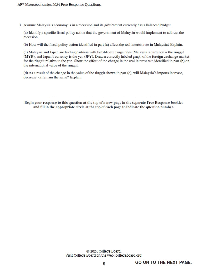 AP Macroeconomics - 14 Official Full Exam Papers from Year 2000 to 2024 with Answer