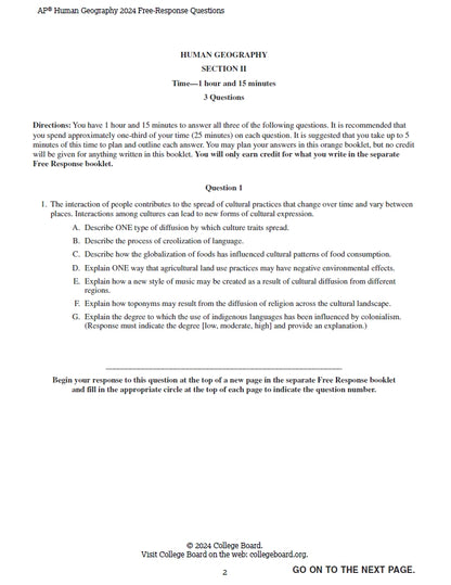 AP Human Geography - 13 Official Full Exam Papers from Year 2001 to 2024 with Answer