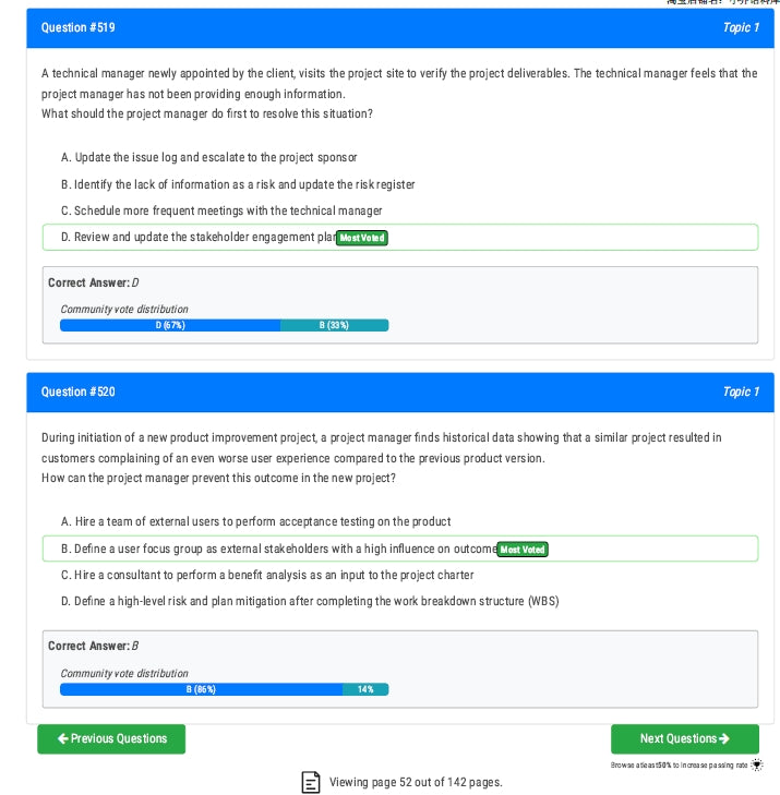 PMP Computer-Based Exam Past Questions and Answers
