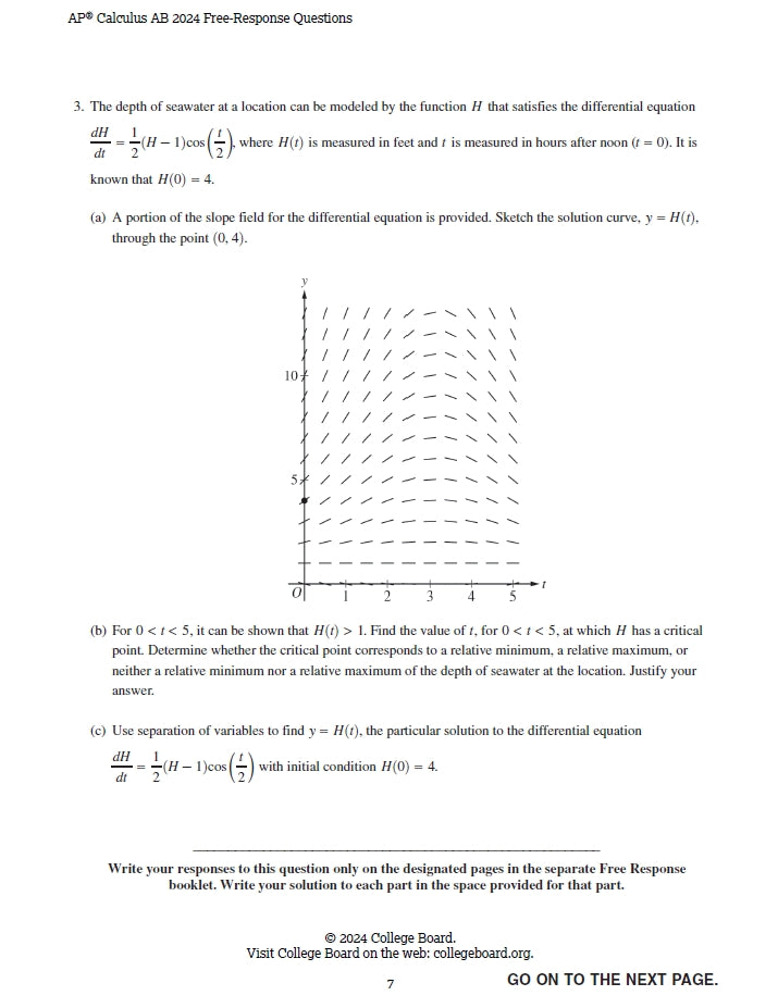 AP Calculus AB - 12 Official Full Exam Papers from Year 2012 to 2024 with Answer