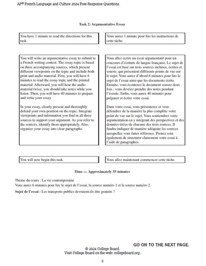 AP French language - 4 Official Full Exam Papers from Year 2021 to 2024 with Answer