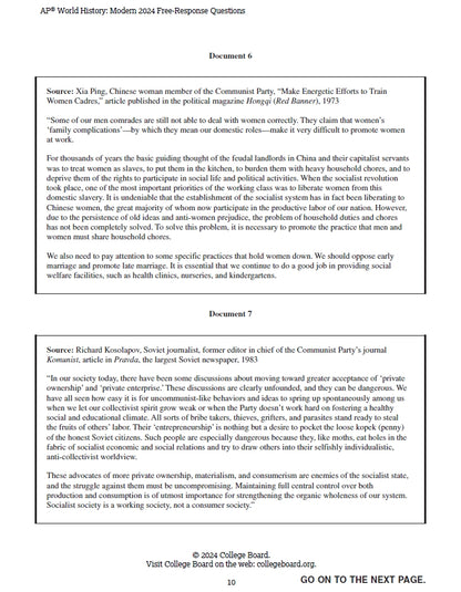 AP World History - 7 Official Full Exam Papers from Year 2016 to 2024 with Answer