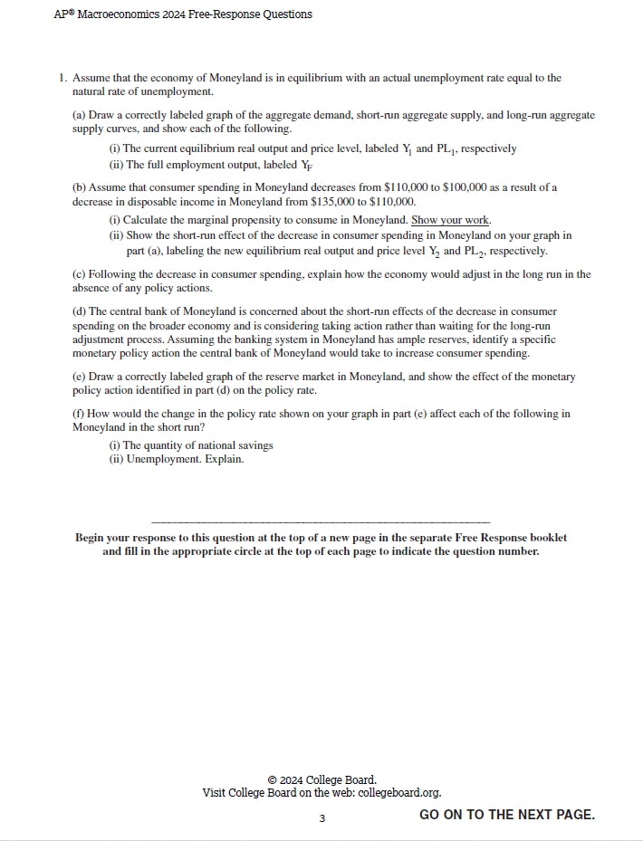 AP Macroeconomics - 14 Official Full Exam Papers from Year 2000 to 2024 with Answer