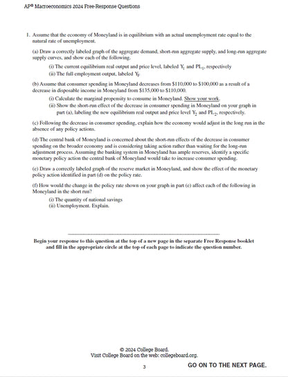 AP Macroeconomics - 14 Official Full Exam Papers from Year 2000 to 2024 with Answer