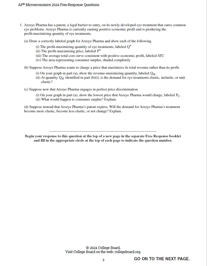 AP Microeconomics - 14 Official Full Exam Papers from Year 2000 to 2024 with Answer