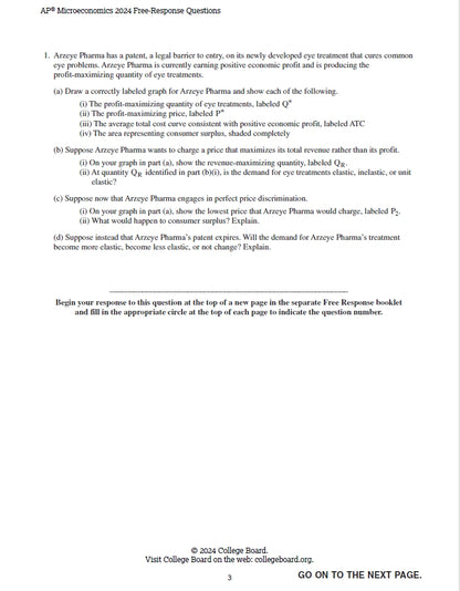AP Microeconomics - 14 Official Full Exam Papers from Year 2000 to 2024 with Answer