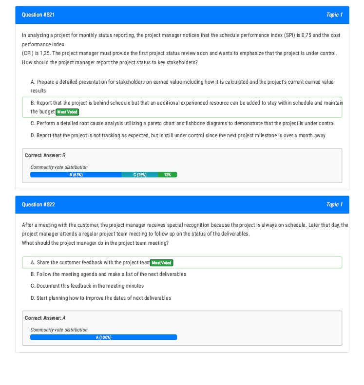 PMP Computer-Based Exam Past Questions and Answers