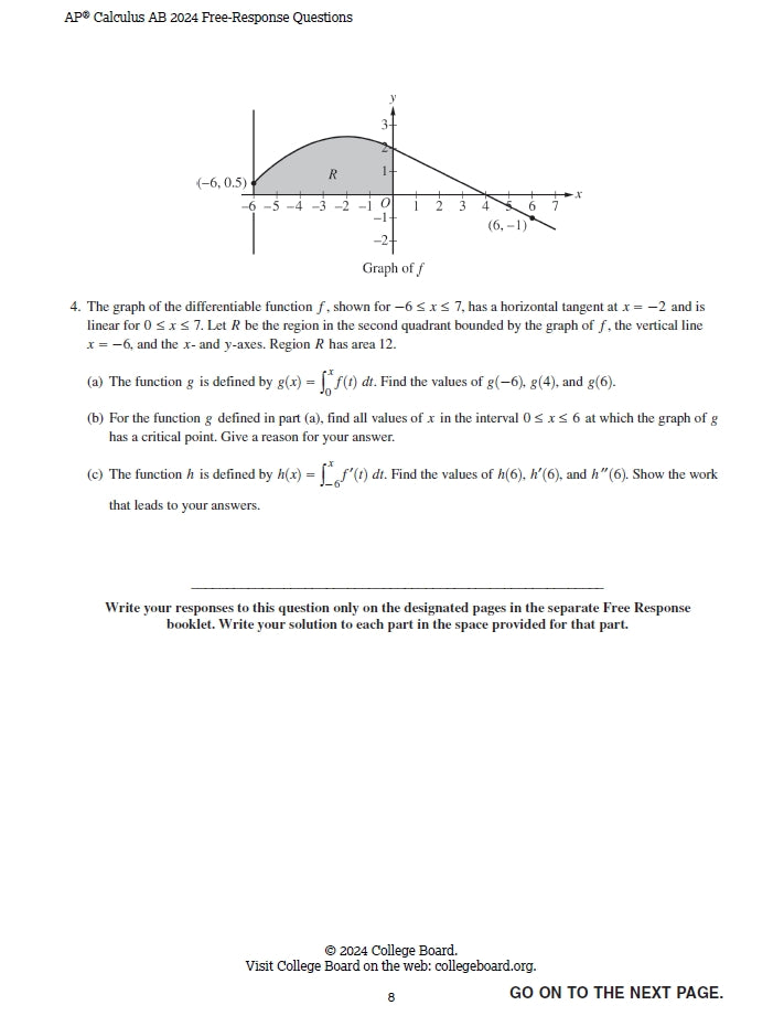 AP Calculus AB - 12 Official Full Exam Papers from Year 2012 to 2024 with Answer