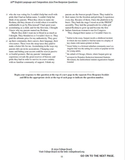AP English Language - 12 Official Full Exam Papers from Year 2001 to 2024 with Answer